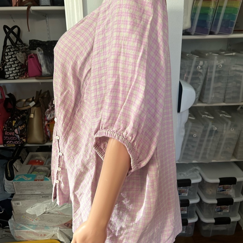 Madewell Plus Size 3X Linen Blend Puff Sleeve Button Wrap Top Sweet Lavender Pld - Picture 10 of 13